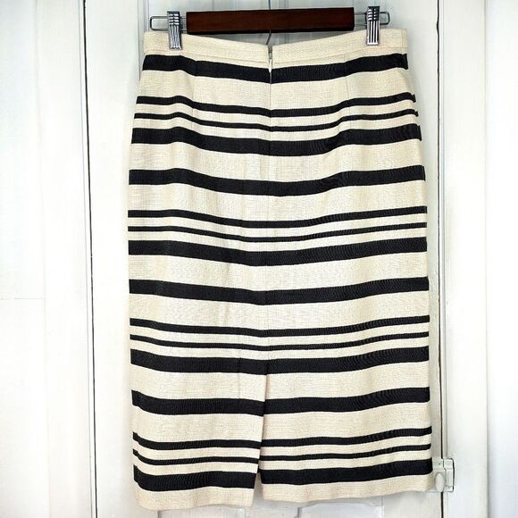 J. Crew Black & Cream Striped Pencil Skirt Sz 2 - Picture 4 of 14
